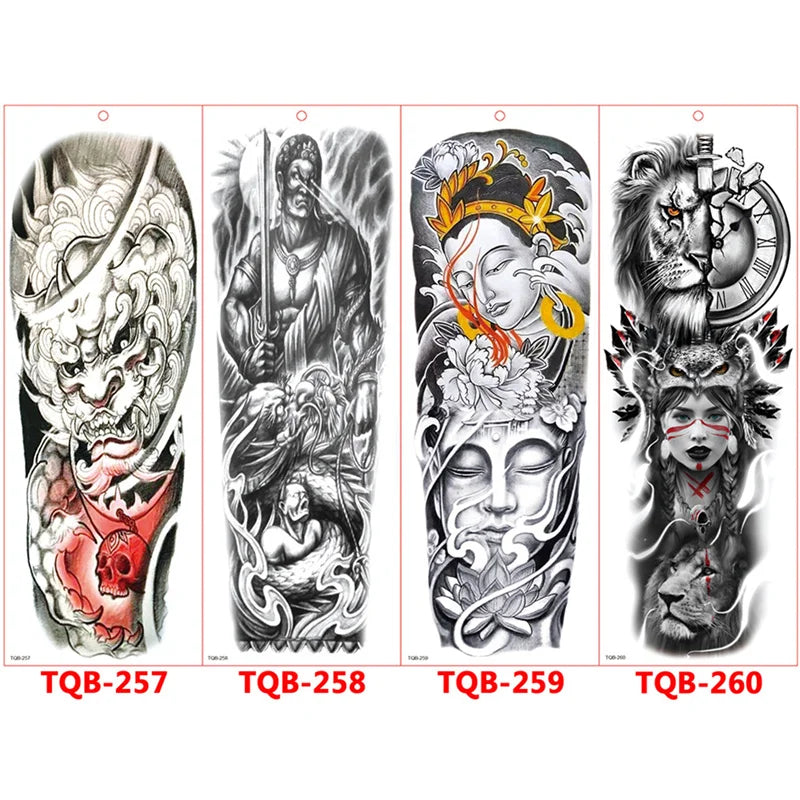 Full-arm Tattoo Stickers With The Crown Of The Virgin Of Jesus And Lion Waterproof Tattoo Stickers