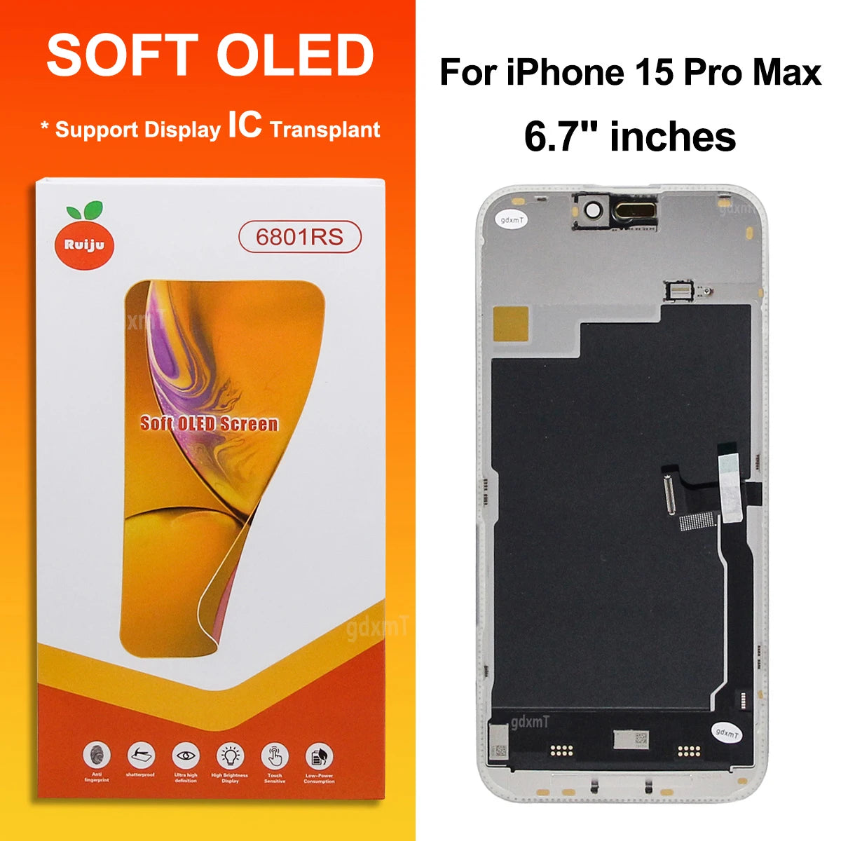 RJ Series SOFT OLED For iPhone 13 14 15 16 17 Pro Max Plus LCD Display Touch Screen Digitizer Assembly Replacement