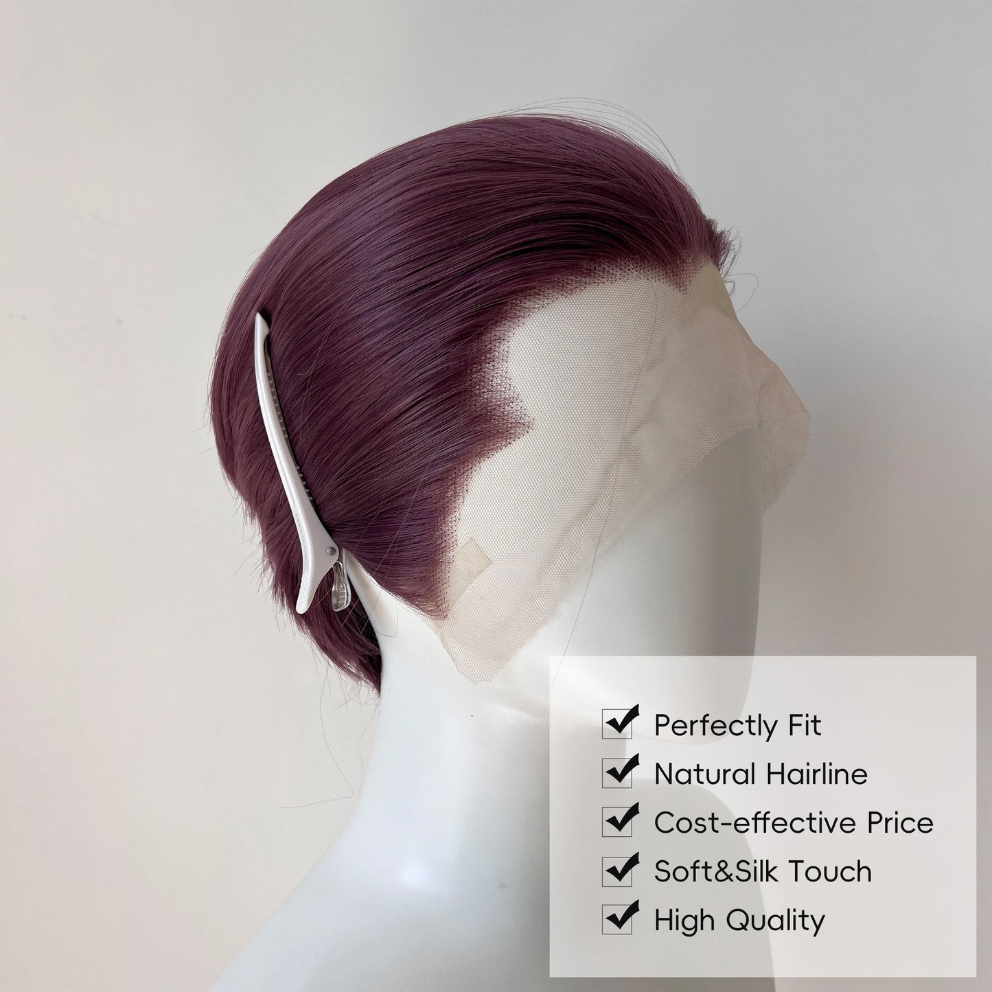 13x4 Lace Frontal Wig 10" Widow's Peak Taro Ash Purple Synthetic Hair Natural Hairline Glueless Cosplay Party Hairpieces Unisex