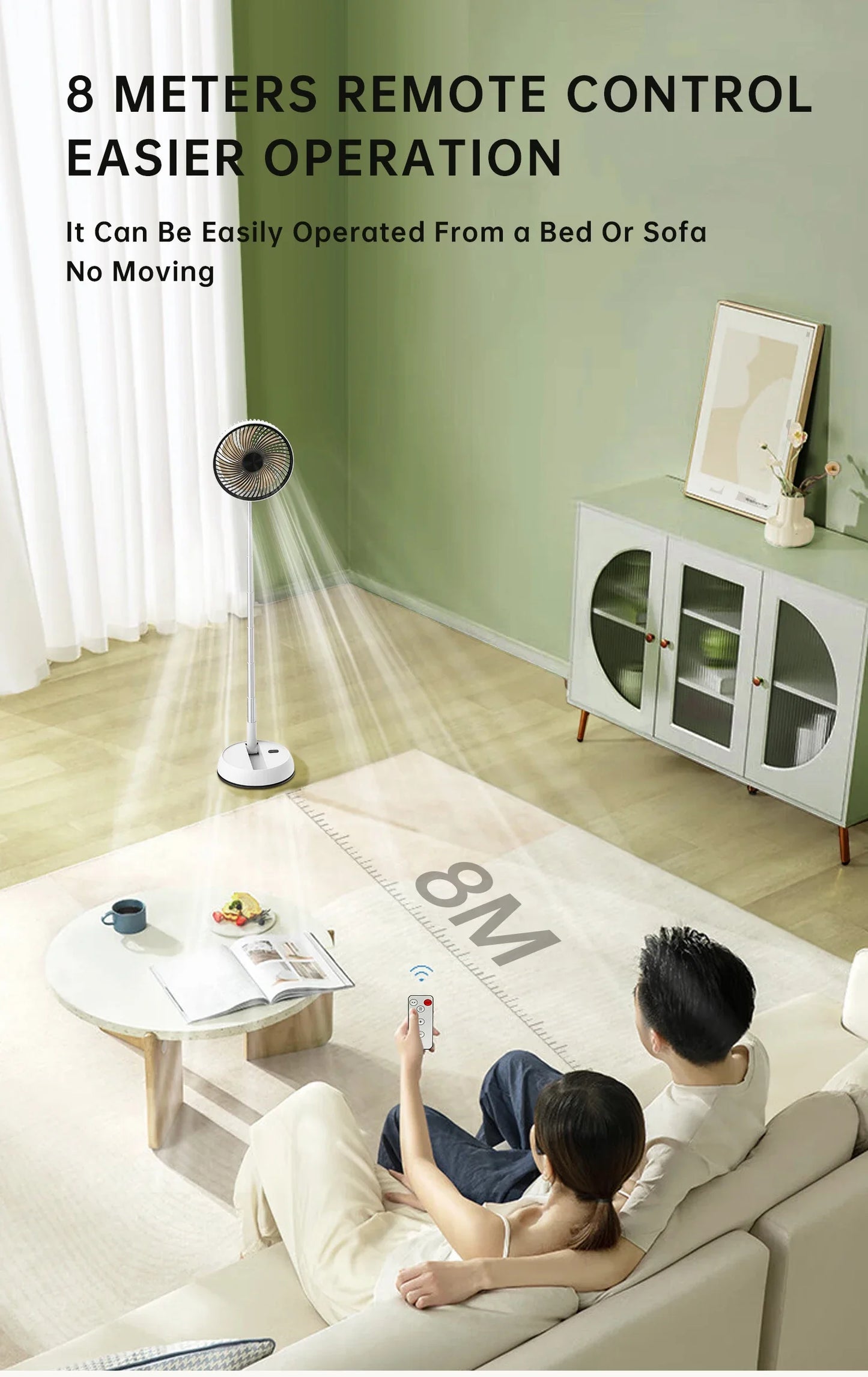 2026 Remote control retractable folding vertical fan USB outdoor camping convenient fan 180 °+90 ° shaking 8-inch desktop fan