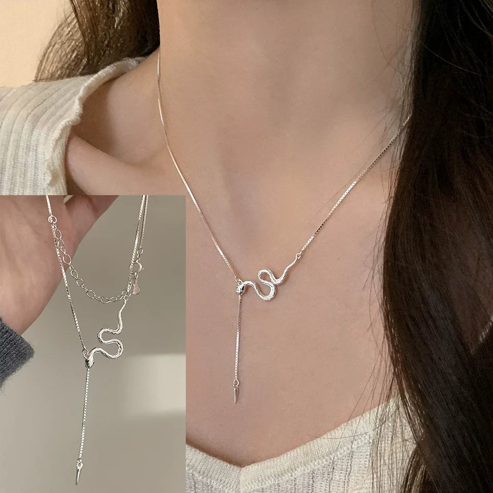 VENTFILLE  925 Sterling Silver Black Agate Necklace for Women Girl Snake Bone Chain Water Drop Jewelry Gift Dropshipping