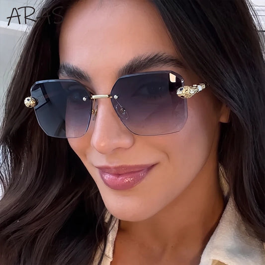 Retro Rectangle Rimless Sunglasses Women 2026 Luxury Designer Punk Square Sun Glasses for Ladies UV400 Gradient Eyewear Shades
