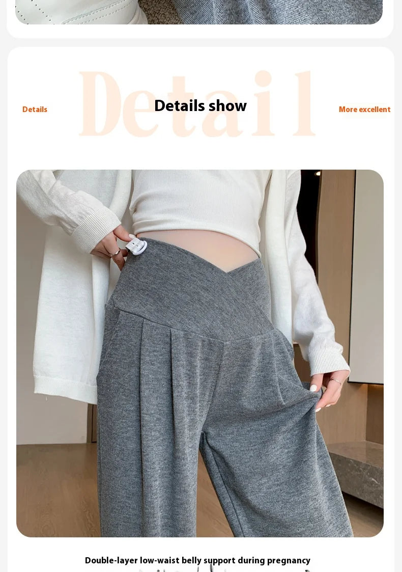 Maternity Pants Spring and Fall Wide-Legged Pants Low-Waisted Glutinous Pants Small Casual Straight Pants Maternity Clothing