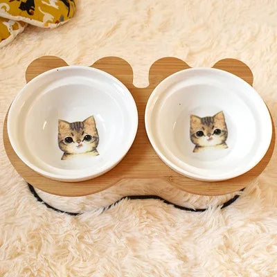 Ceramic Cat Bowl Cat Food Feeder Dog Bowls Drinking Water Bowl Cervical Protection Pet Supplies Ceramic Double Cat Bowls