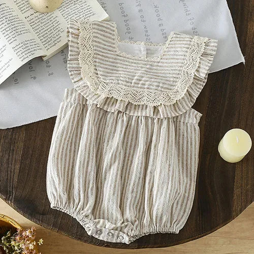 2025 New Summer Toddler Baby Girls Jumpsuit Short Sleeved Cotton Stripe Newborn Baby Girls Romper 0-24M Baby Girls Clothing