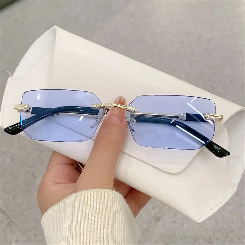 Retro Rimless Sunglasses for Women Men Trendy Frameless Rectangle Sun Glasses Retro Shades Fashion Summer Travel UV400 Eyewear