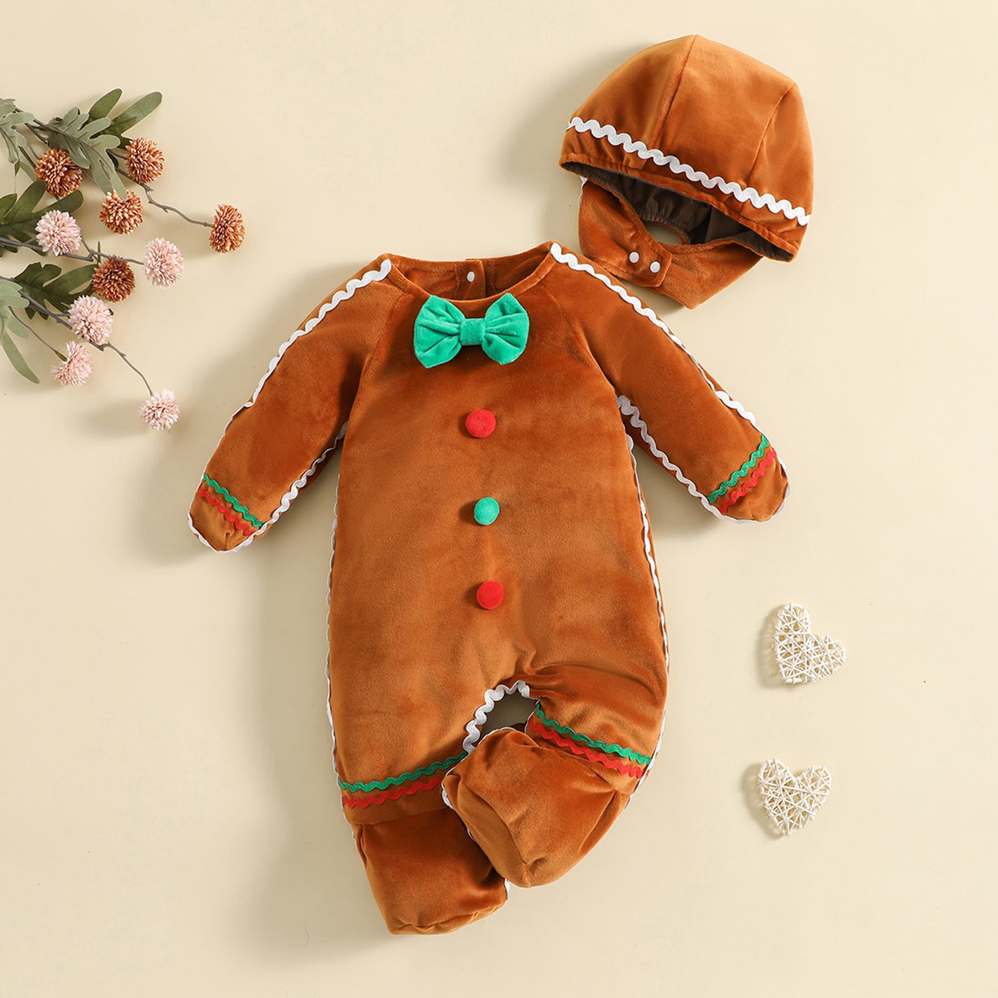 ma&baby 0-24M Christmas Baby Romper Newborn Infant Boy Girl Gingerbread Man Costumes + Hat Long Sleeve Jumpsuit Xmas Clothing