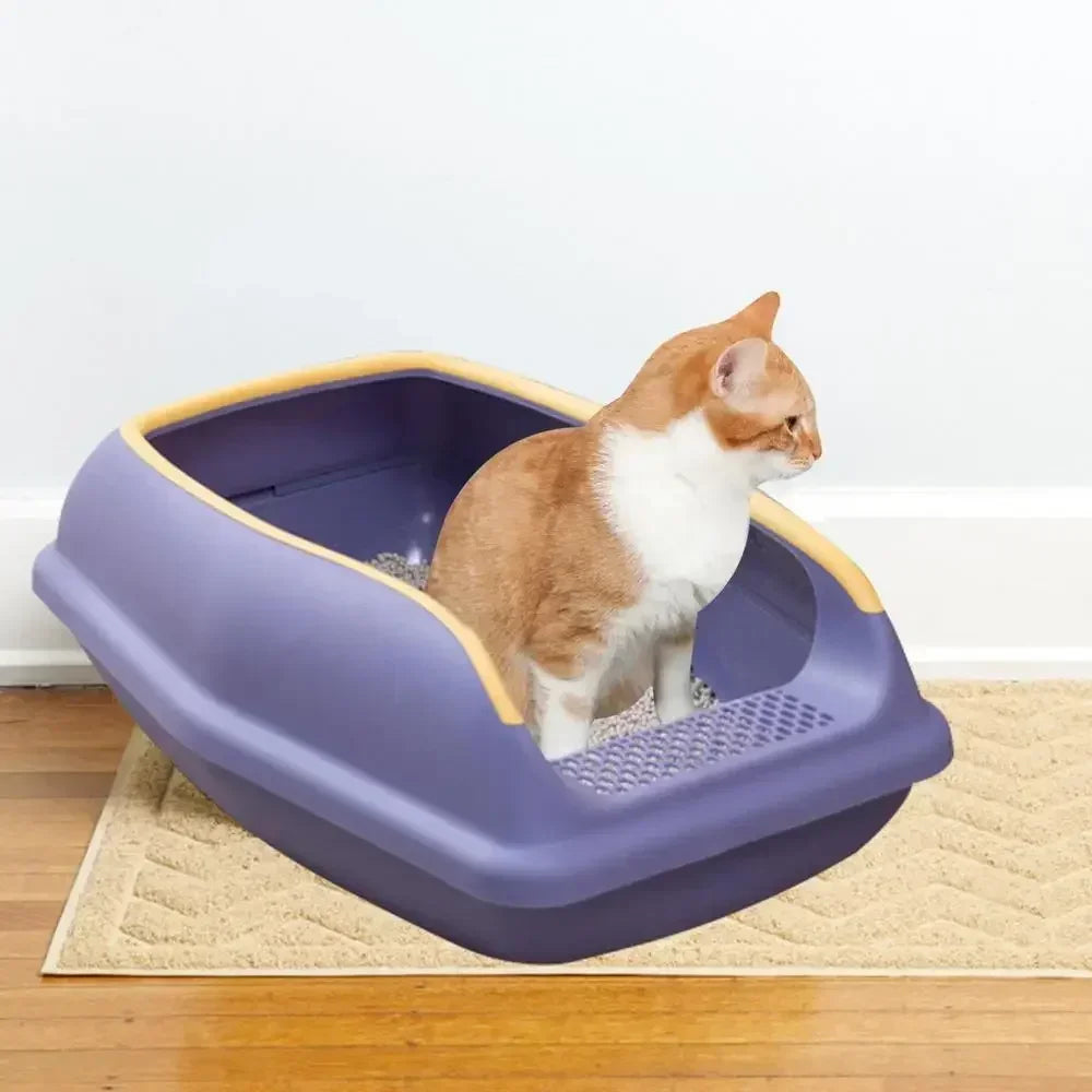 Semi Closed Plastic Sand Box Large Capacity Cat Litter Box For Cats Pet Toilet Anti Splash Cat Tray Cleaning Bath Basin Supplies