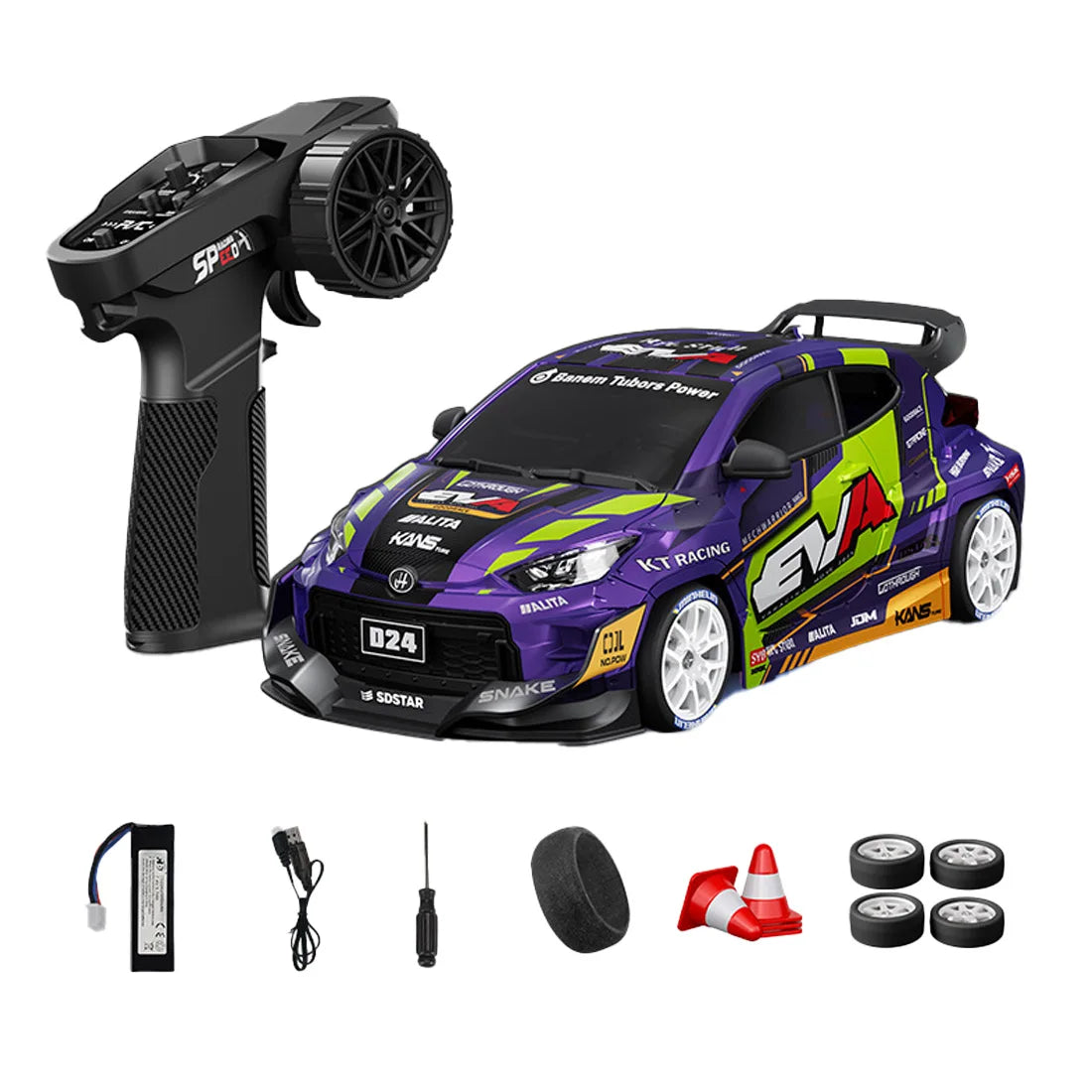 D24 1:24 RC Drift Car 4WD Proportional High Speed Racing Vehicle with ESP Gyro Underglow LED Dual Tires Remote Control Sport Car