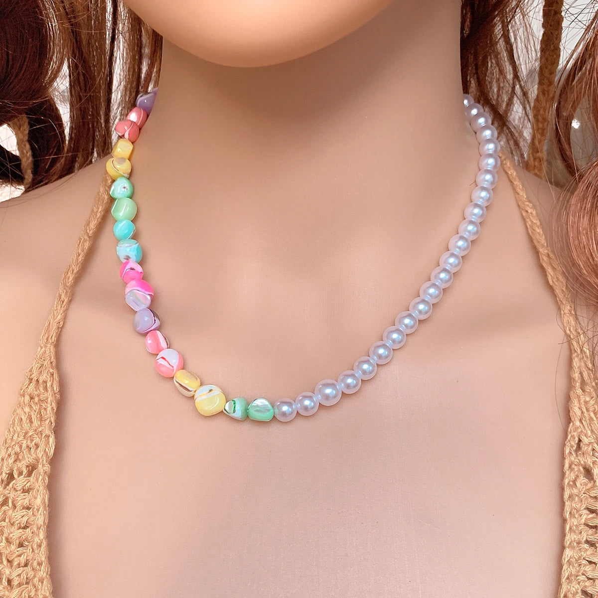 New In Trend White Pearl Necklace Choker Neck Clavicle Chain For Women Colorful Shell Beads Elegant Wedding Jewelry Girl Gift