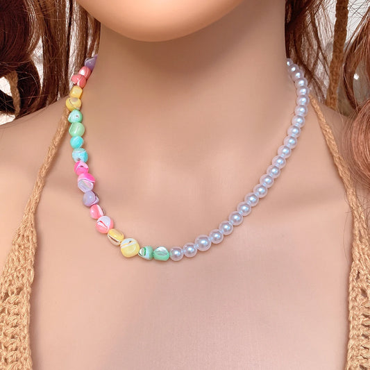 New In Trend White Pearl Necklace Choker Neck Clavicle Chain For Women Colorful Shell Beads Elegant Wedding Jewelry Girl Gift