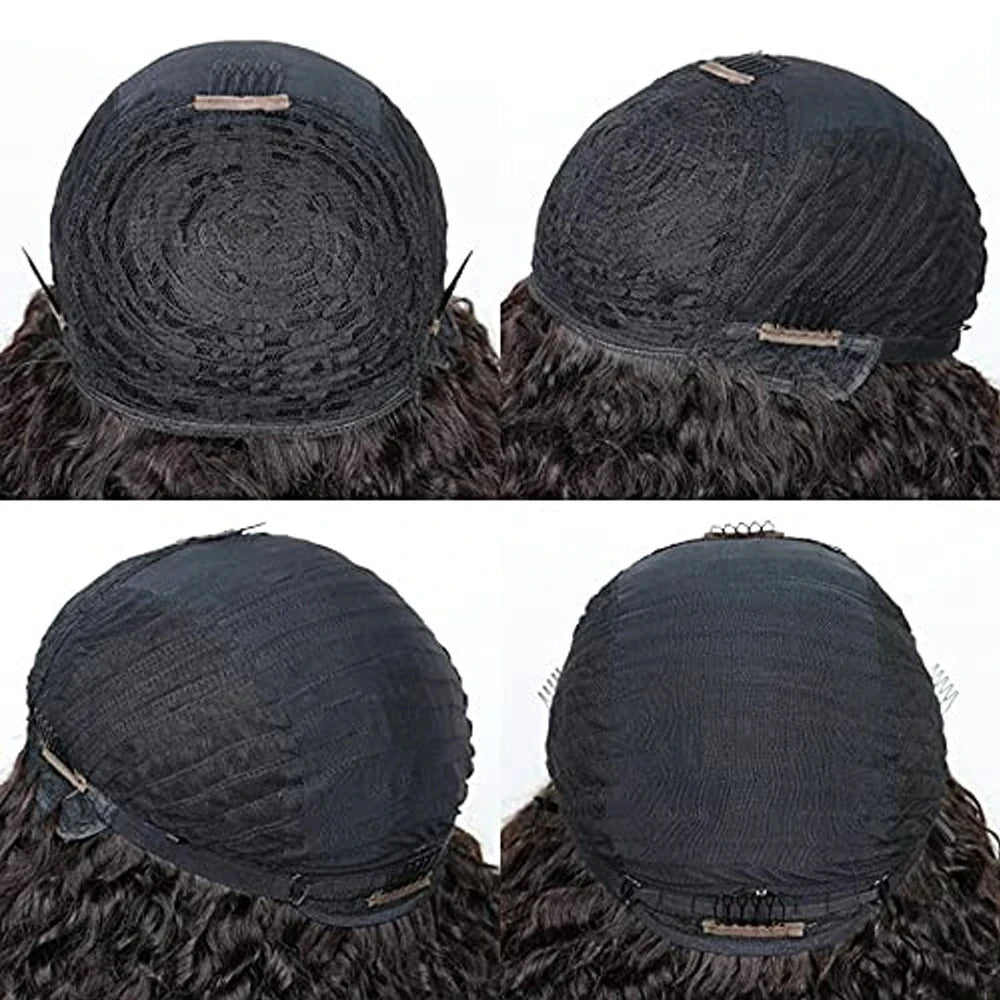 Mongolian Afro Kinky Curly Human Hair Wigs with Bangs Wear To Go Glueless Wig Remy Brazilian Short Curly Bangs Wig Human Hair