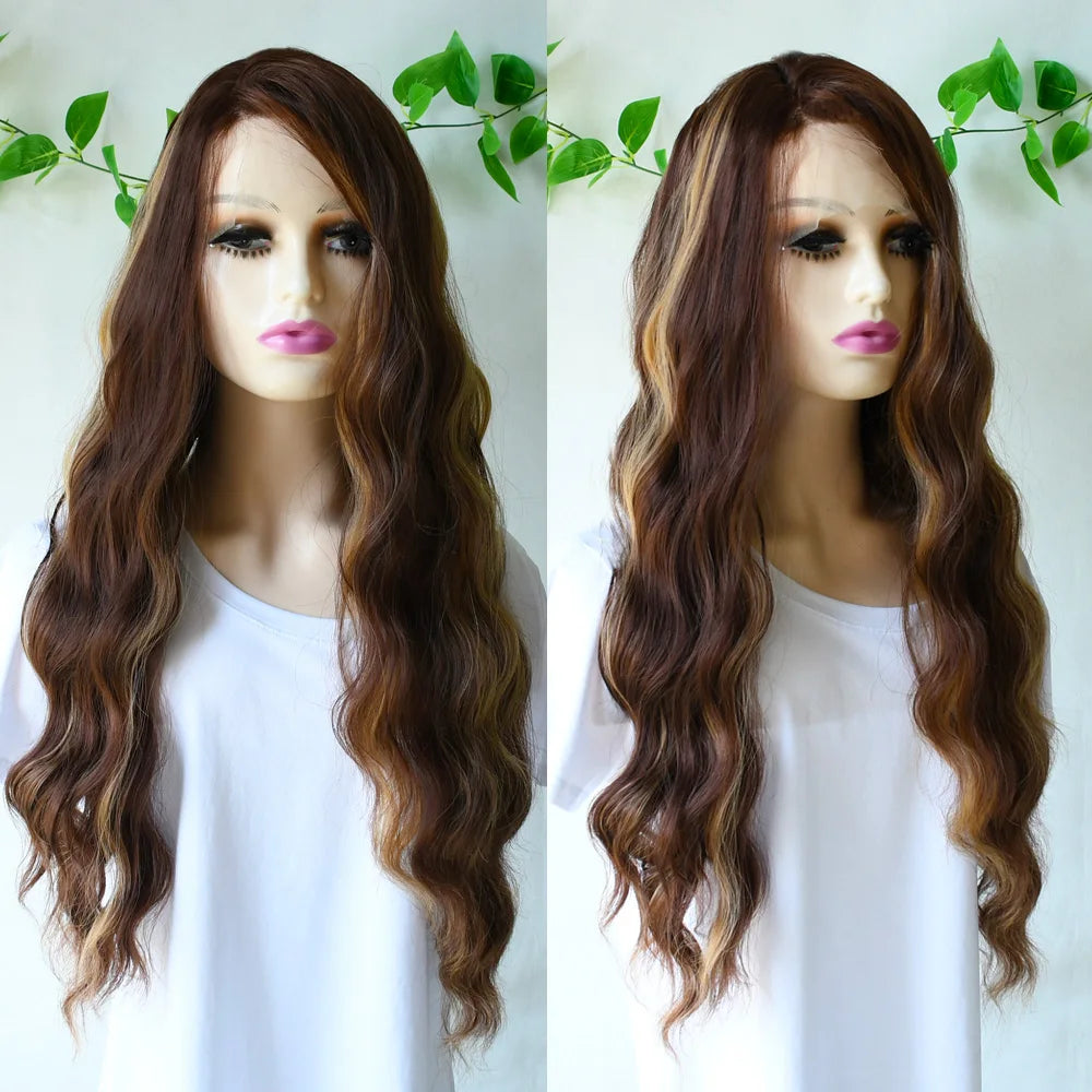 White Wig Body Wavy Lace Front Wig 13x4 HD Heat Fiber Pre Plucked Synthetic And Blend For Women Daily Wear Clearance Cosplay