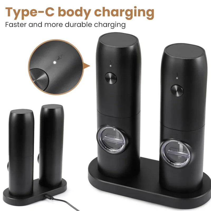 Electric Automatic Salt and Pepper Grinder Set with Led Light Grinder Set Spice Mill Adjustable Spices Grinder Kitchen Tools