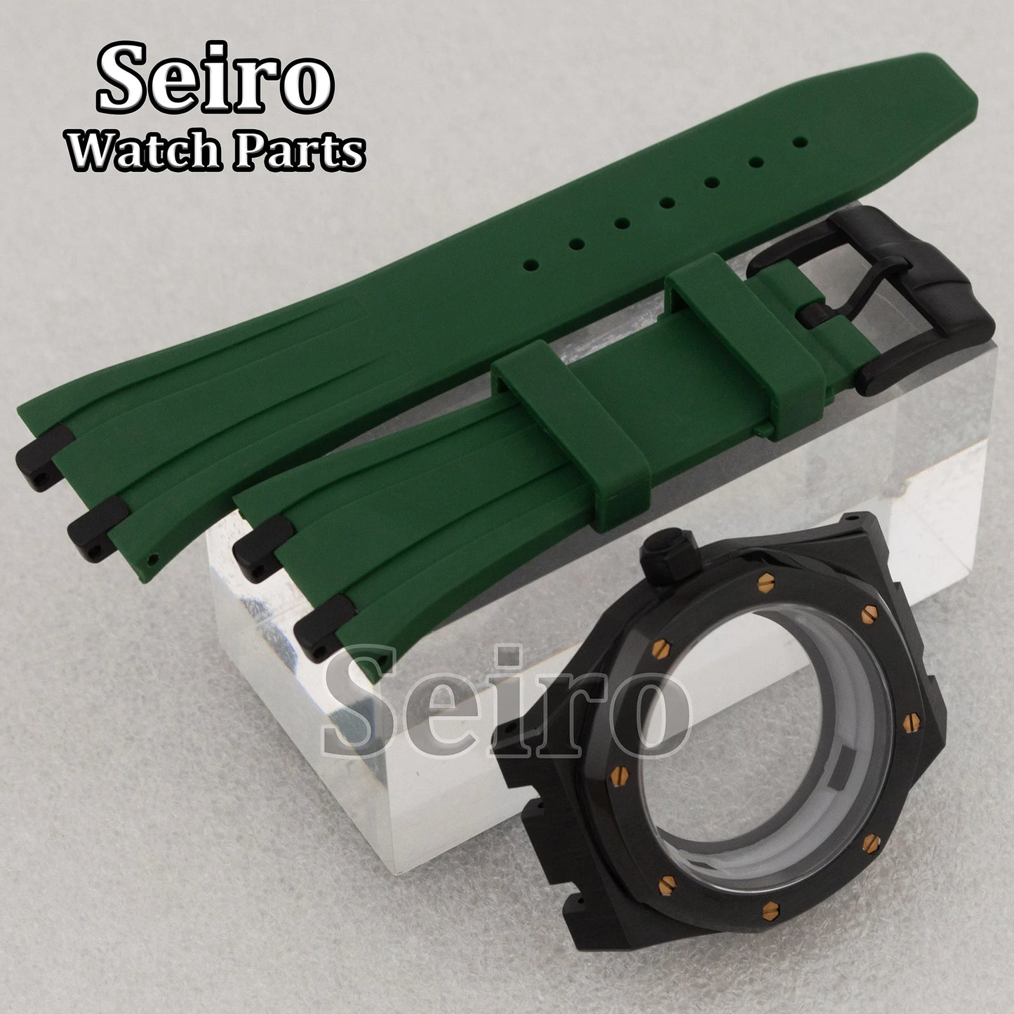 42mm Octagon Watch Case Rubber Strap Sapphire Crystal 10bar for 31.8mm Dial Royal Oak NH35 NH36 Movement Watch Modified Parts