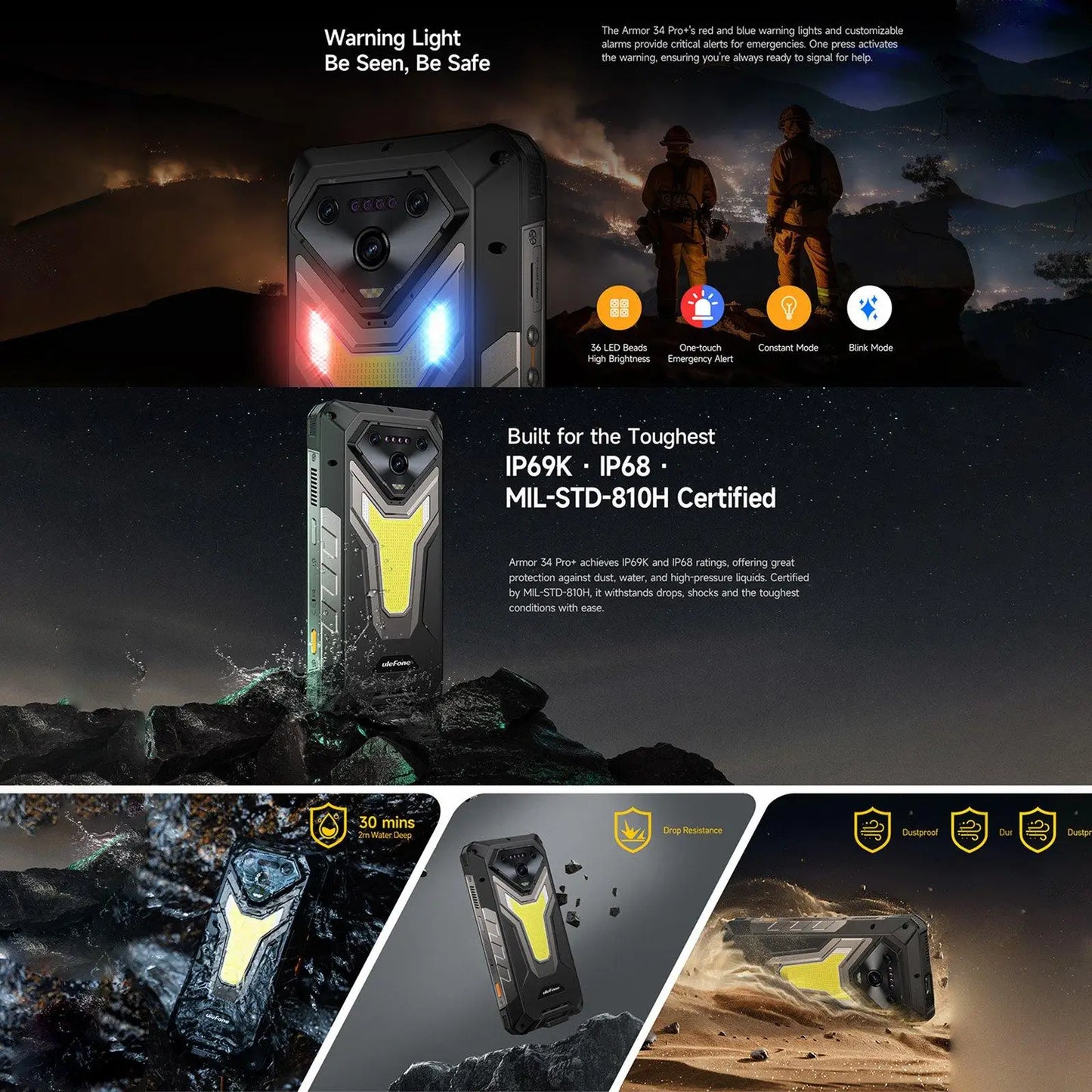 Ulefone Armor 34 Pro+5G AI Rugged Phone 32GB+512GB 25500mAh 6.95" Built-in Projector 120Hz Android 15 MTK 7300 NFC Smartphone