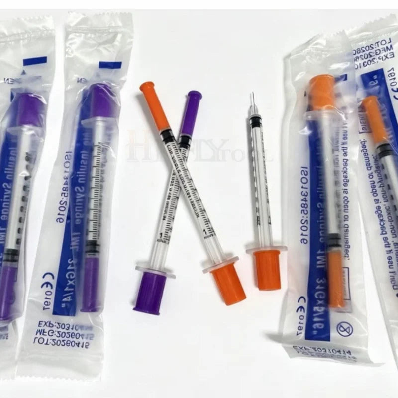 100pcs/box 0.3ml/0.5ml/1ml Disposable Sterile Syringes with 31G 6mm 8mm 29G 13mm 30G Needles for Lab Measuring Pet Feeding