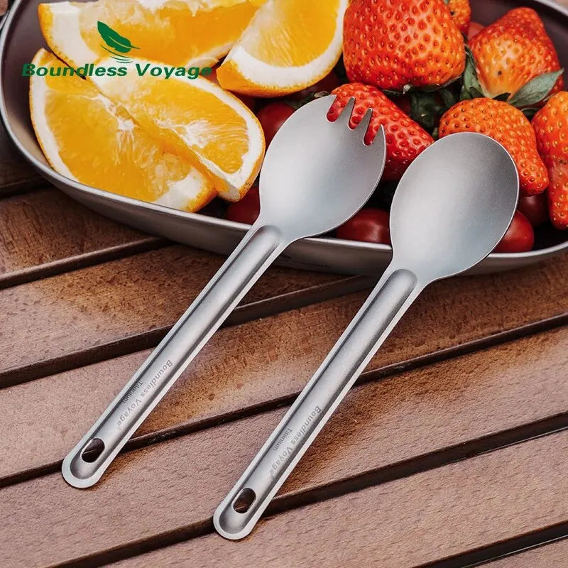 Boundless Voyage Titanium Cutlery Reusable Spoon Spork Set Lightweight Camping Tableware Outdoor Flatware