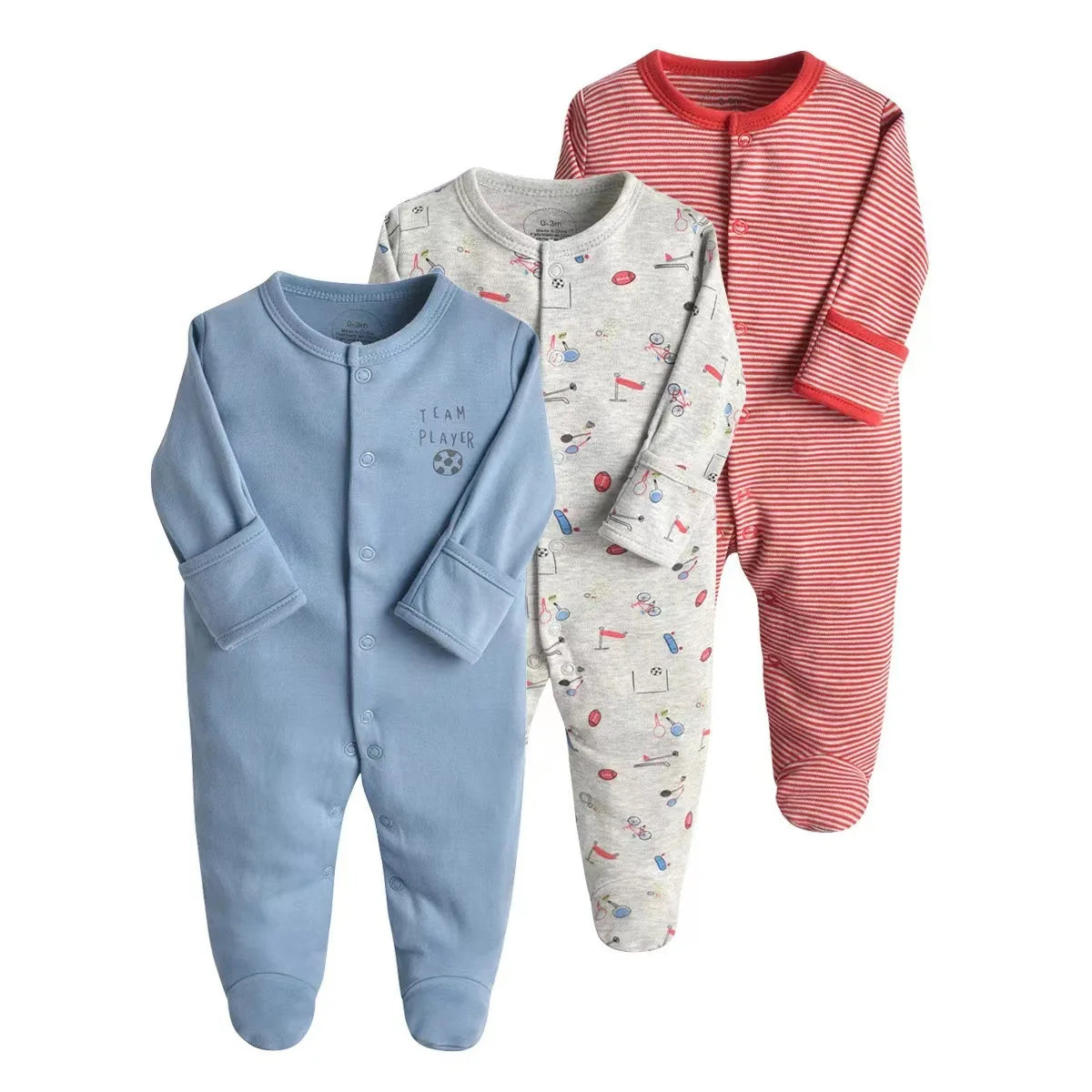 3pcs/Lot Cotton Soft Baby Romper Jumpsuit for Boys Girls with Zipper Footed Long Sleeve Pajama Sleepsuit Outfit Infant Clothes