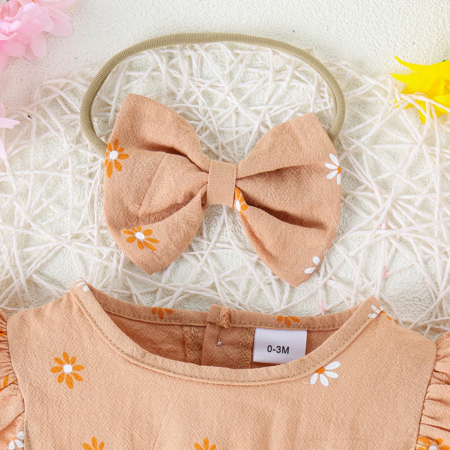 2PCS Summer 0-2 Years Old Comfortable Fashion Cute Baby Girl Multi-Color Printed Flower Jumpsuit + Bow Head Estimate