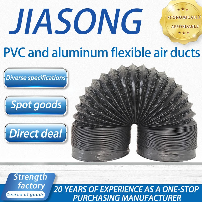 Black Exhaust Flexible Duct with Venting Aluminum Hose, Range Hood Ventilation Fan Hose, Ventilation Pipe, Flexible Aluminum Duct, Four-Layer Protection for Heating, Cooling, Ventilation, and Exhaust Pipes, Hvac Ducting, Fres