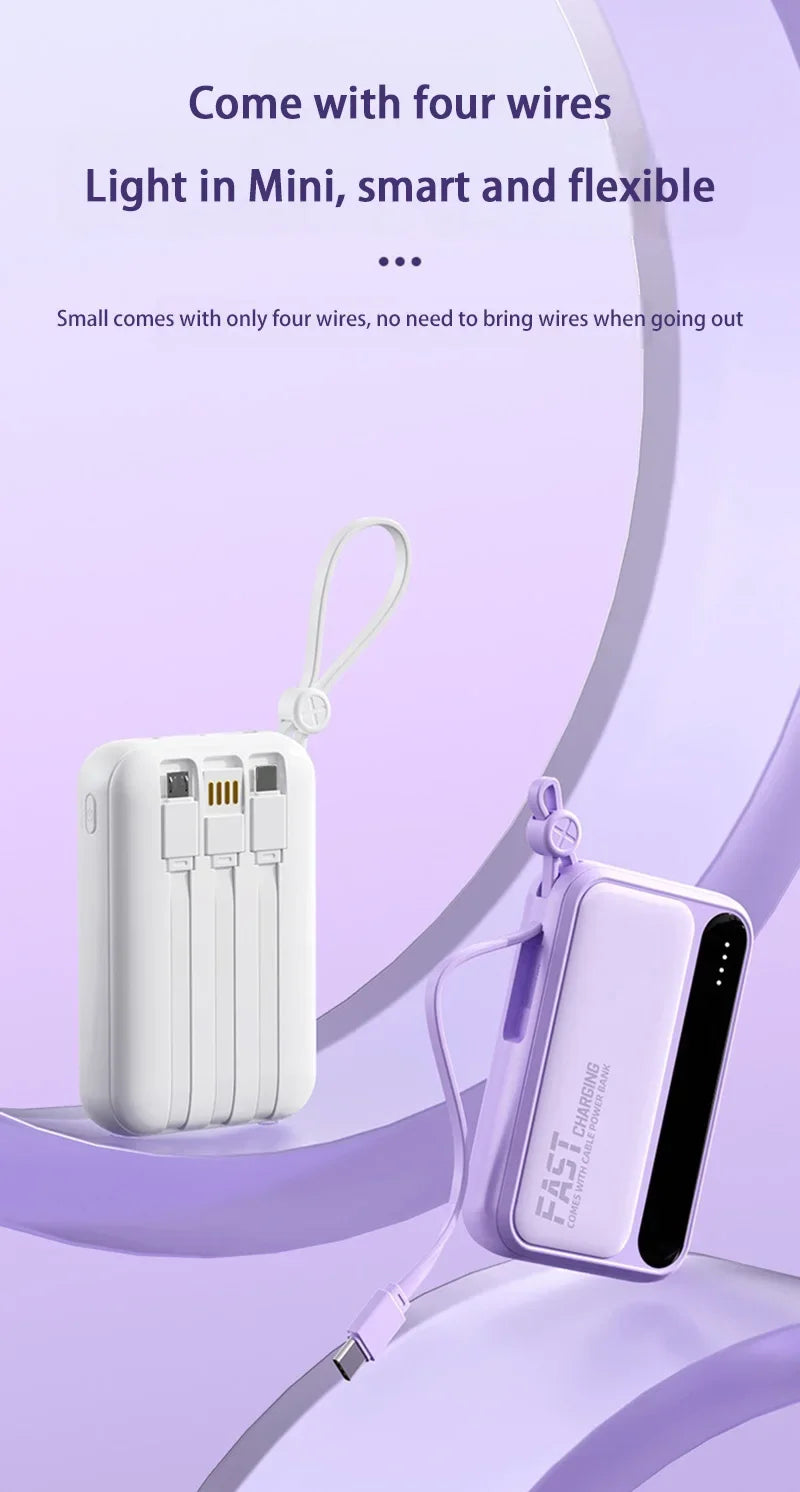 Lenovo 50000mAh Large Capacity Power Bank 4 In1 Built in Cables Intelligent Digital Display Light Fast Charging For IPhone