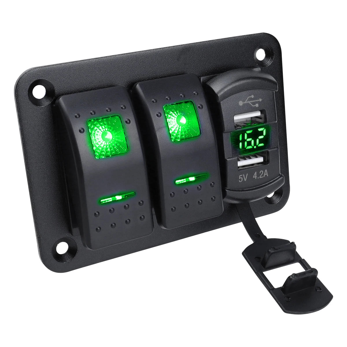 12V 24V DC 3/4/5/6/8 sets of marine control lever switch panel, with 4.8A dual USB charger voltage and sticker, green