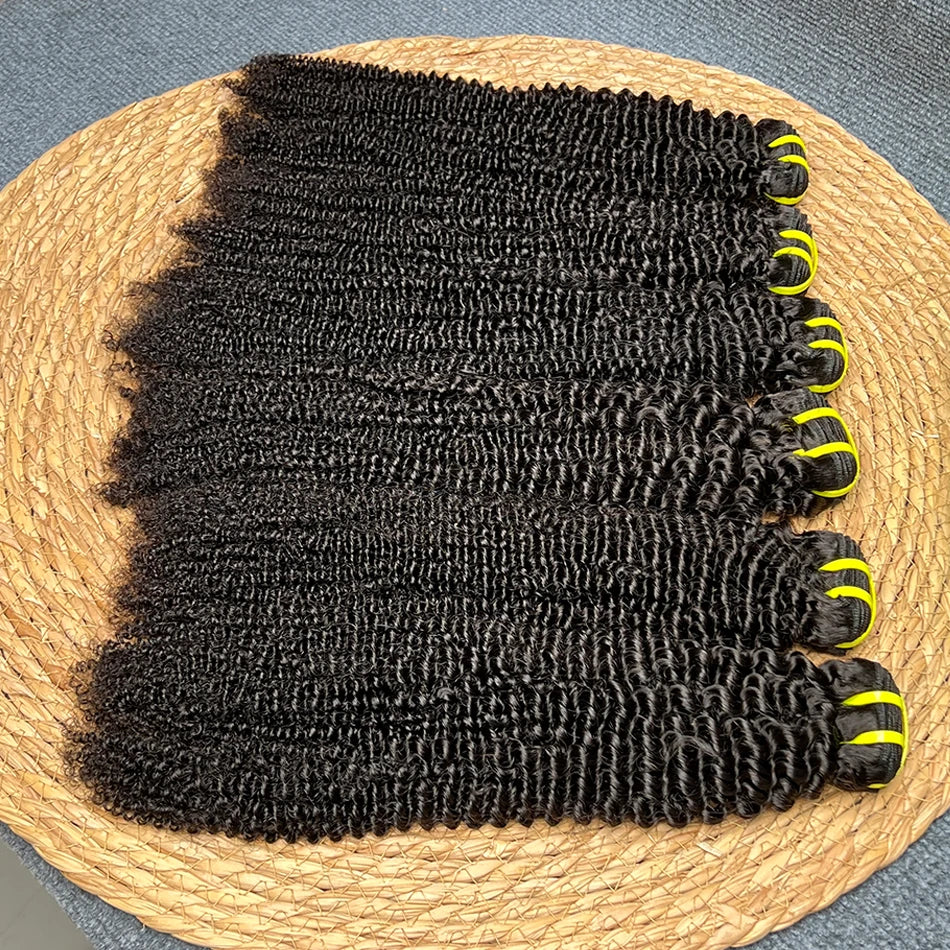 Kinky Curly 100% Human Hair Bundles Double Weft Hair Weave Extensions Natural Black Color Unprocessed Raw Virgin Hair For Women