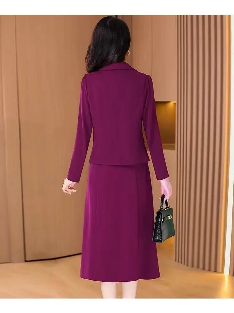 Elegant Slimming Autumn Winter Wedding Dress Set Long Ankle Length Cocktail Dresses with Suit Jacket for Wedding Banquet