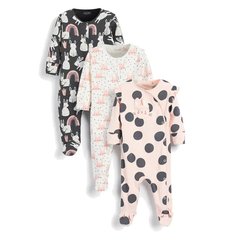 3pcs/Lot Cotton Soft Baby Romper Jumpsuit for Boys Girls with Zipper Footed Long Sleeve Pajama Sleepsuit Outfit Infant Clothes