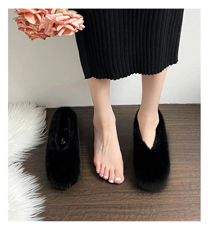 Women's Shoes 2025 New Style Warm Mink Wool Fleece Soft-soled Bean Shoes, Plus-size Women's Shoes43 Mom Shoes Luxury Shoes Women