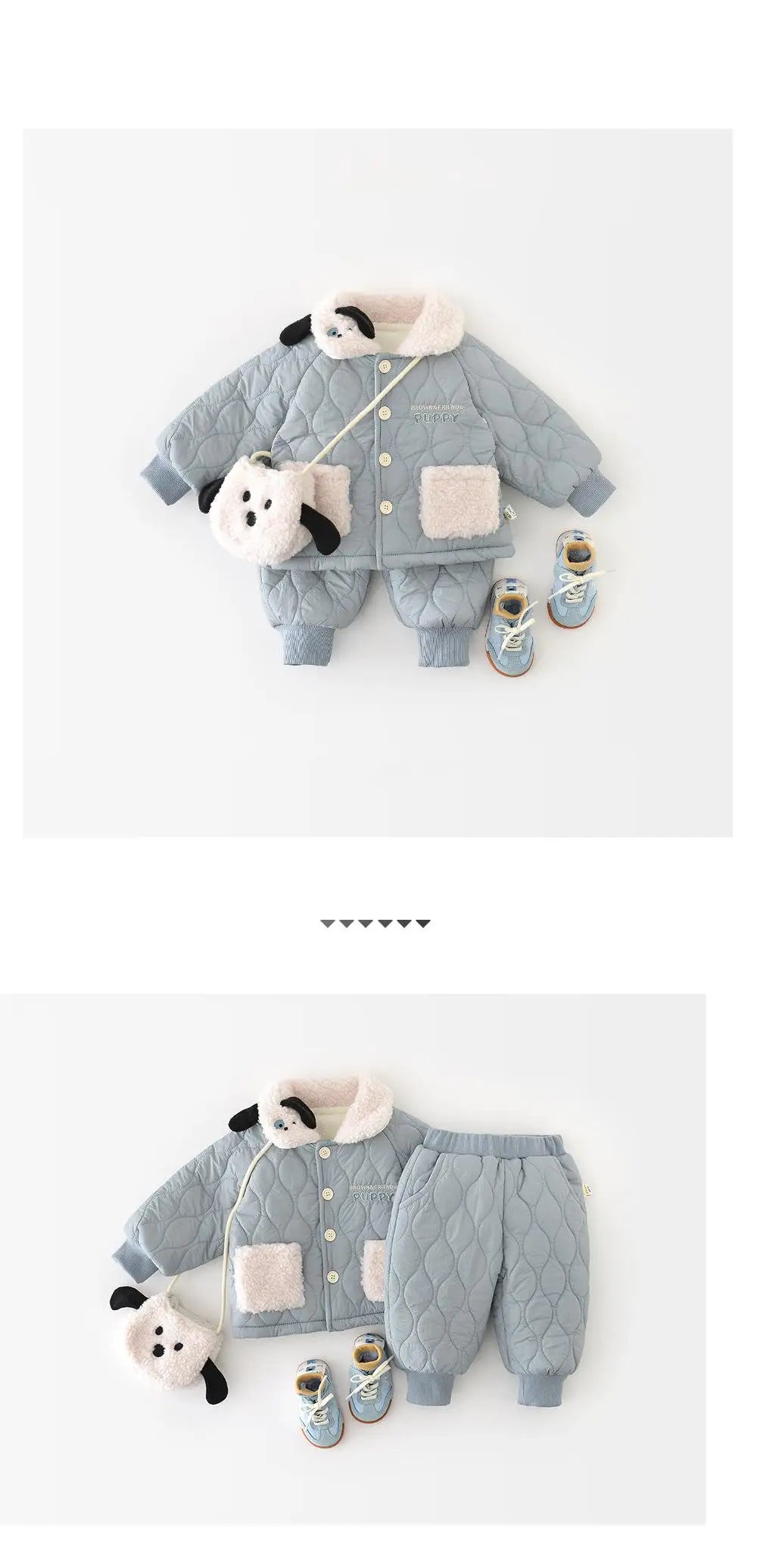 2025 Winter New Baby Warm Clothes Set Boys Girls Cute Lapel Padded Jacket + Pants 2pcs Suit Plus Velvet Thick Infant Outfits