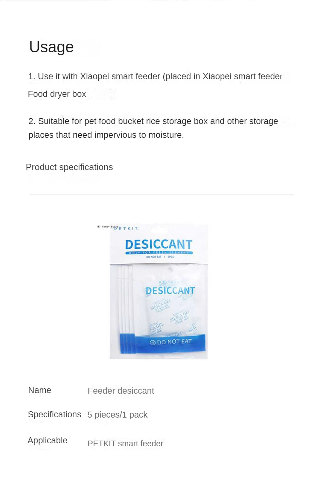 PETKIT Smart Feeder Desiccant for Cat Dog Pets Smart Automatic Feeder Cat Bowl Dog Automatic Feeder Desiccant Pet Supplies