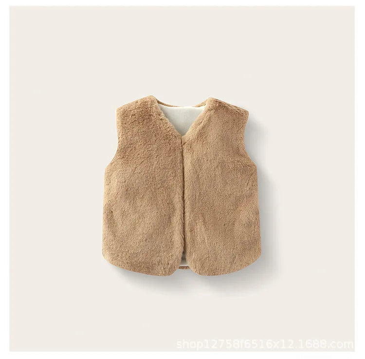 2025 Baby bodysuit Girls' imitation fur vest Children's plush vest Autumn and winter vest Girls' plush thermal vest jacket whole