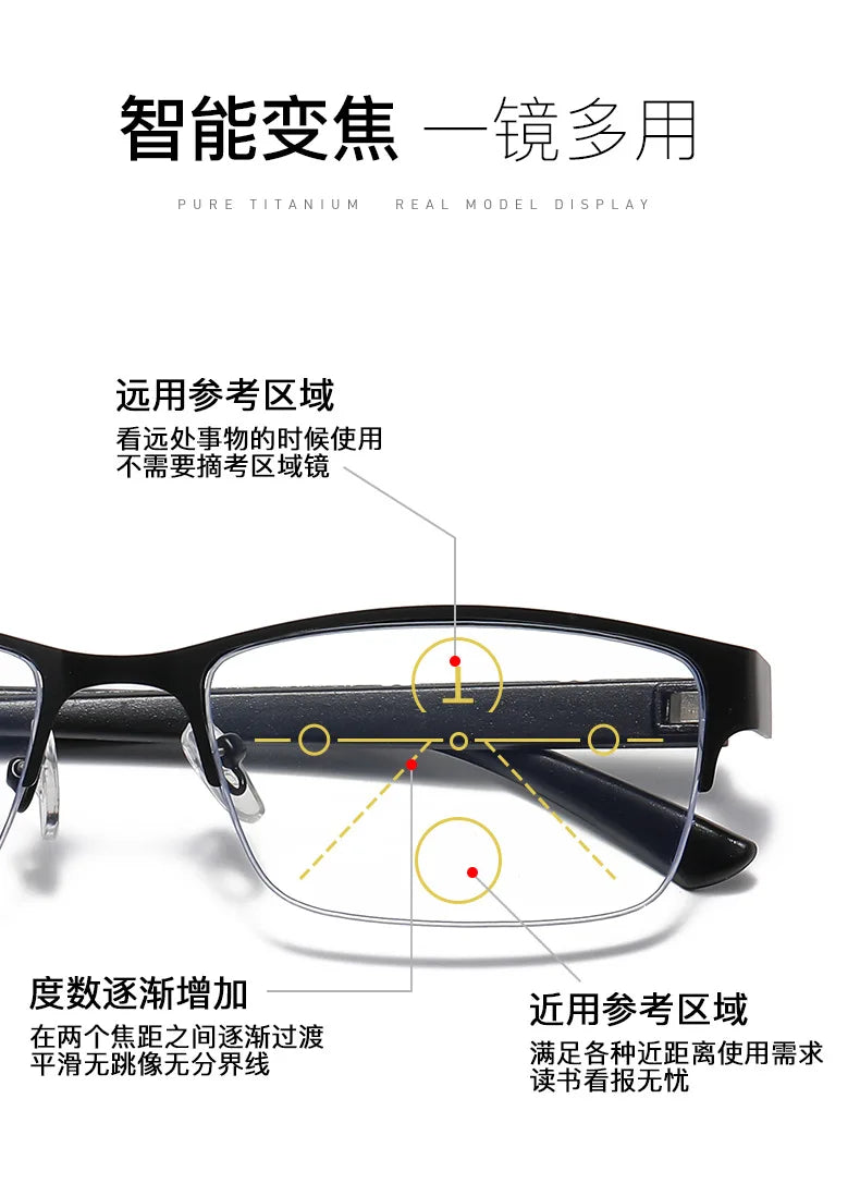 1PCS Progressive Multifocal Reading Glasses 2026New Man Woman Half-Frame Photochromic Reading Eyeglasses Versatile Outdoor Reade