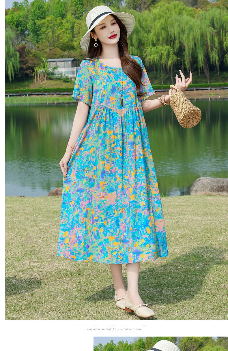 New Fashion Summer Dresses For Women 2025 Elegant Casual Short Sleeve Dress Soild Colour Women Clothing