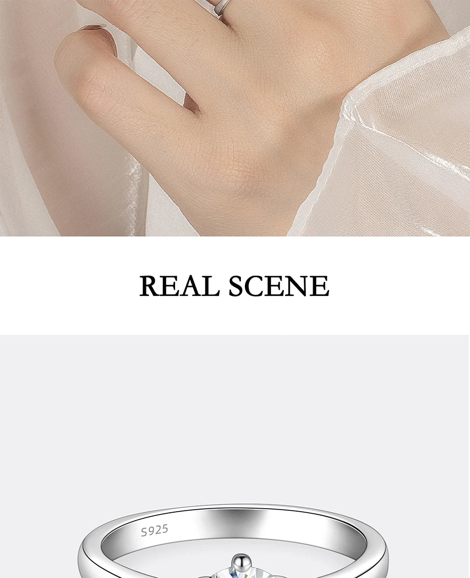 PERMANY 0.3-2CT Moissanite Ring for Women S925 Pure Silver Classic Six Claw Laboratory Diamond Wedding Ring Fashion Jewelry