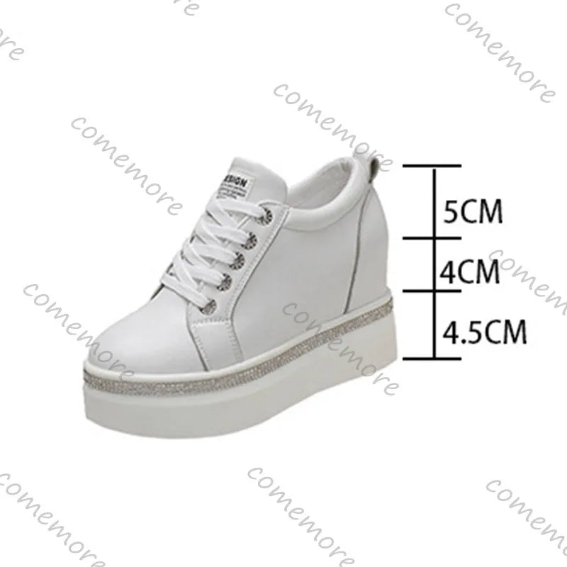 Comemore Internal High Vulcanised Shoes Women Spring Autumn Thick Bottom Casual Single Shoes Lace Up Black White Sneakers Women