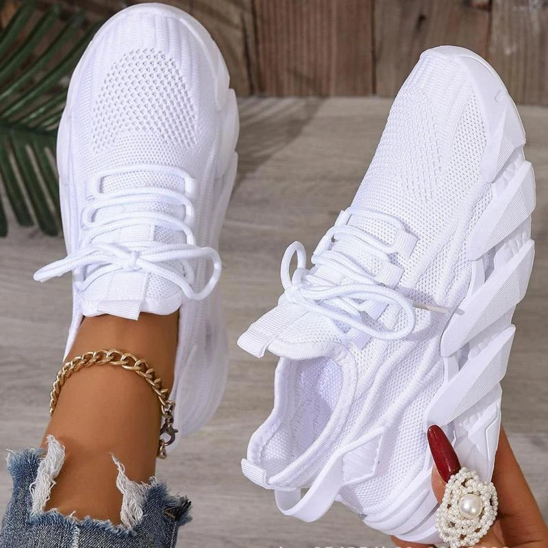 Women's Pink Casual Shoes Breathable Mesh Platform Sneakers Slip-on Flying Shoes Women Tennis Shoes Lightweight Female Shoes