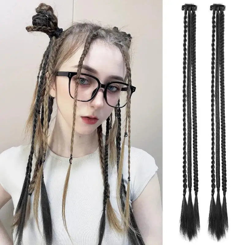 1Pairs Synthetic Wig Braids With Clip Boxing Braid Dreadlocks Clip In Hair Extension Dirty Braids Boxer Braid Hair Pieces