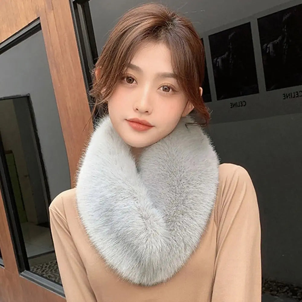 Women Hair Collar Winter Female Fur Scarf Solid Color Shawl Imitation Fur Scarf Artificial Wool Bib