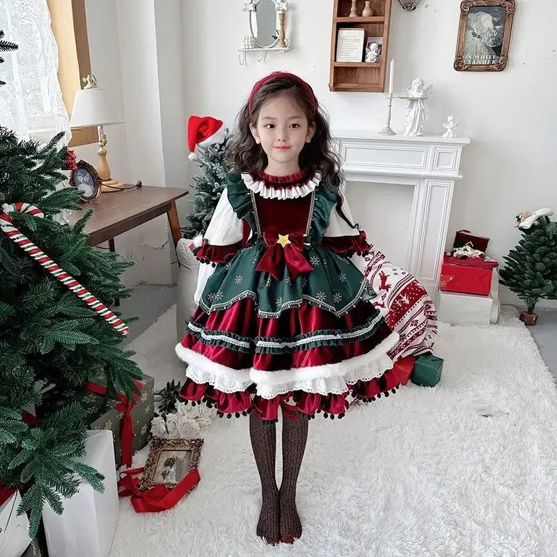 Party Dress Dresses Children Girls Performance Gown Kids Party Outfit Vestido Halloween Christmas Costume Velvet Lolita Princess