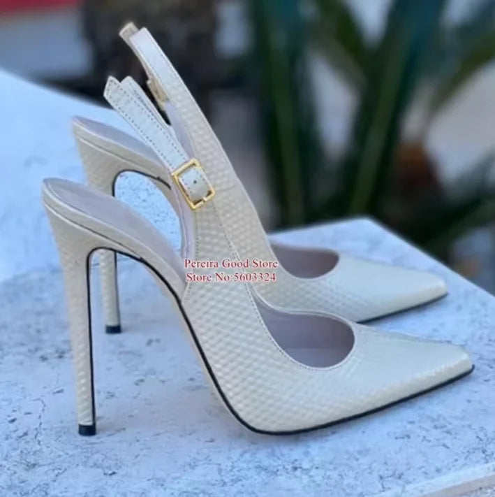 Yellow Snakeskin Slingback Pumps Pointy Toe Shallow Stiletto Heels Dress Shoes Cut-out Heels Women Shoes 12Cm 10Cm 8Cm
