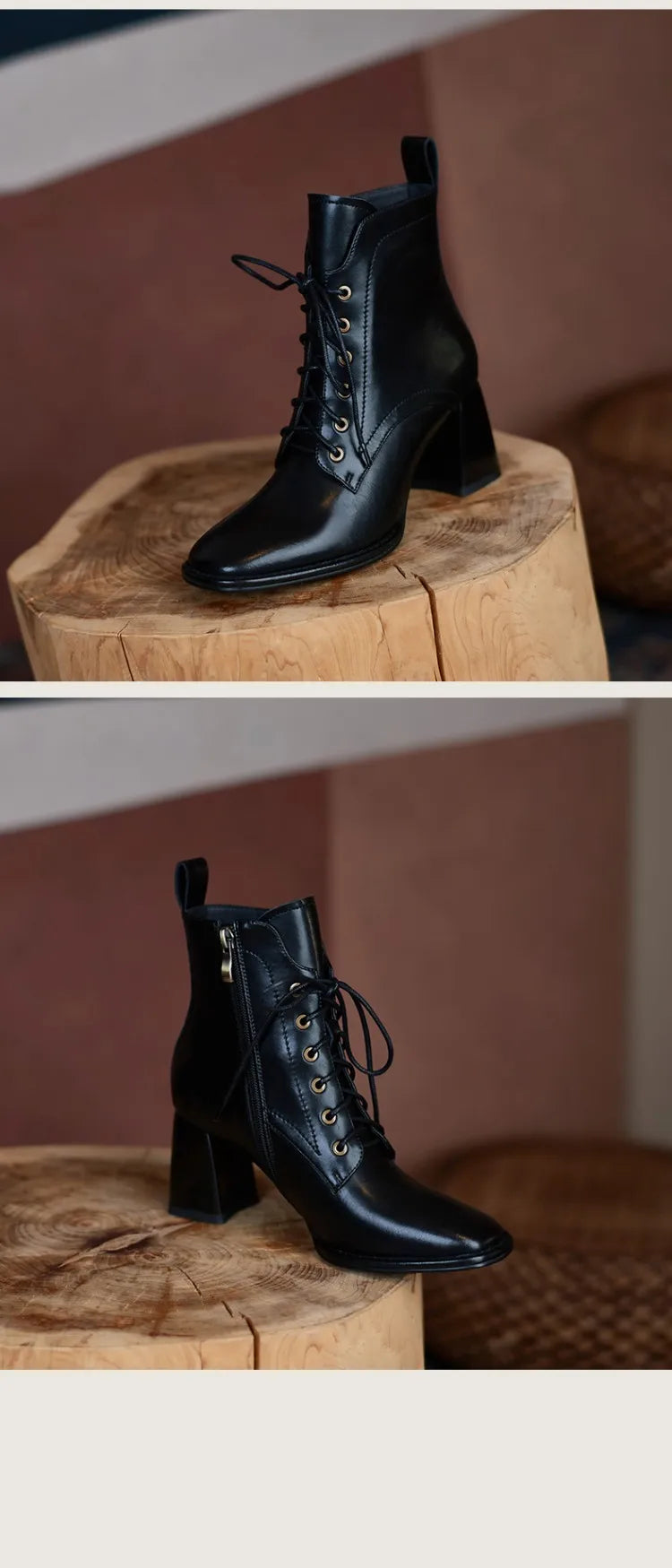 New Autumn/Winter Women Boots Cow Leather Fashion Women Shoes Square Toe High Heel Shoes for Women Lace Up Modern Short Boots