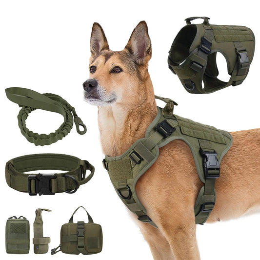 Military Dog Harness Collar Leash Molle Pouches For Medium Large Dogs Pet German Shepherd Training Walking Vest Dog Harnesses
