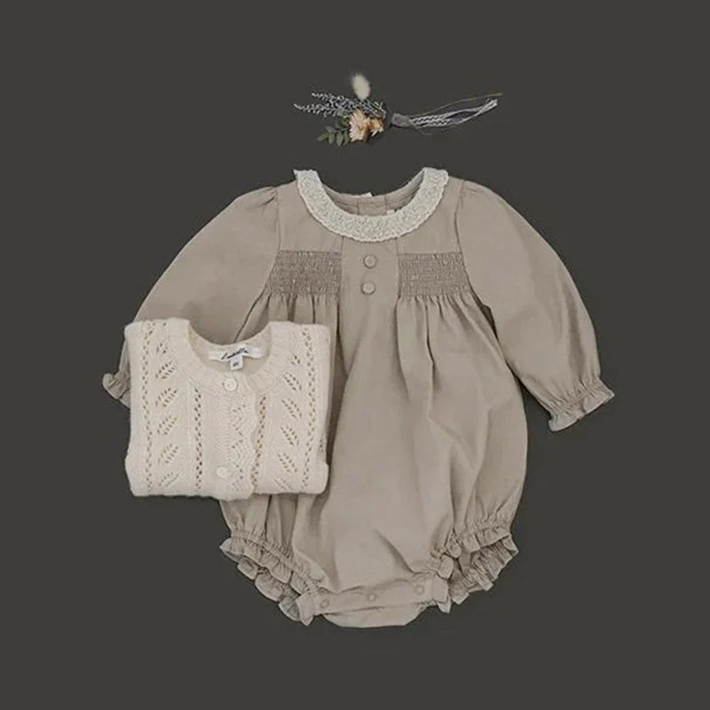 2025 Autumn Winter Baby Clothing Jumpsuit New Long Sleeved Girls Jumpsuit Fresh Floral Casual Cotton Baby Triangle Crawling Suit