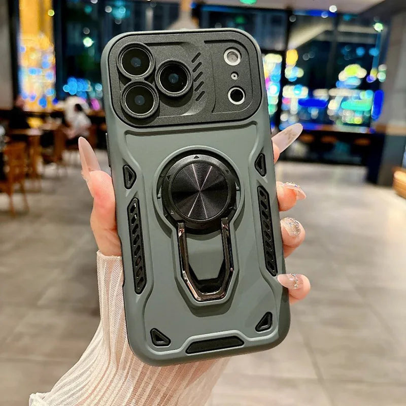 Luxury Armored 360° Rotating Metal Ring Protective Case For iPhone 11 12 13 14 15 16 17 Pro Max Invisable Bracket Phone Cover