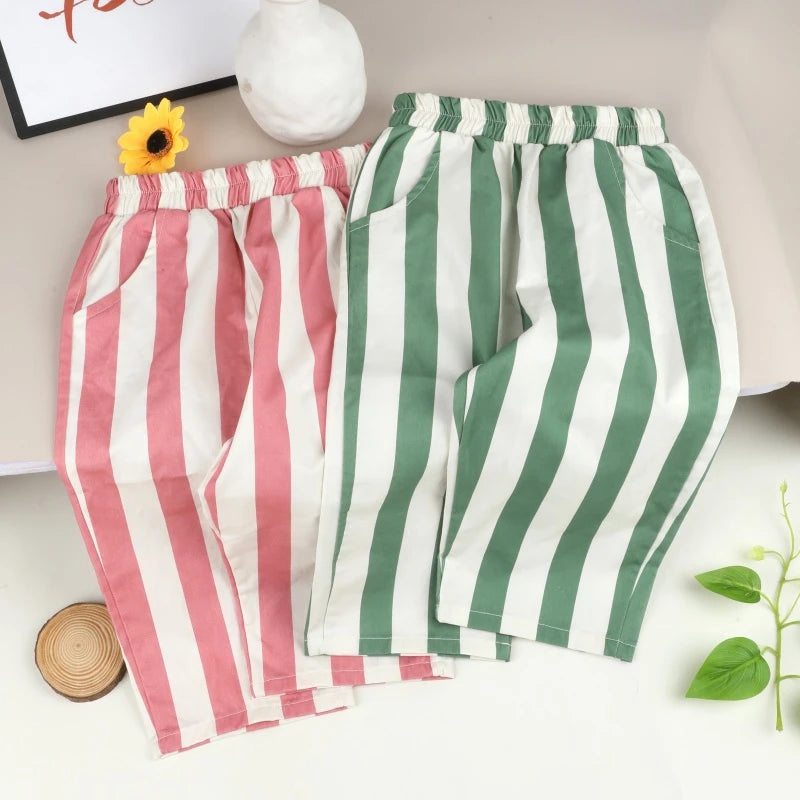 Summer Autumn New Boy Girl Children Loose Striped Casual Pants Baby Pockets Pants Kid Outdoor Cotton Trousers Toddler Costume