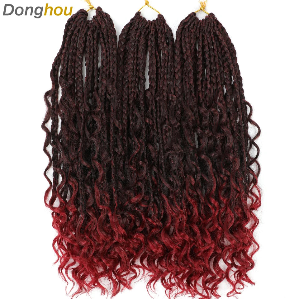 14 18 24 Inch Boho Box Braids Crochet Braids Curly Ends 1B 30 27 #4 Bug 8 Colors Ombre Goddess Bohemian Box Braids Crochet Hair
