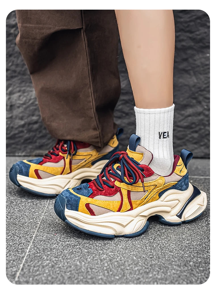 Lacing up Men's and Women's Couple Sport Shoes 2025 Thick Sole Luxury Design Casual Retro Dirty Casual Sneakers Breathable Upper